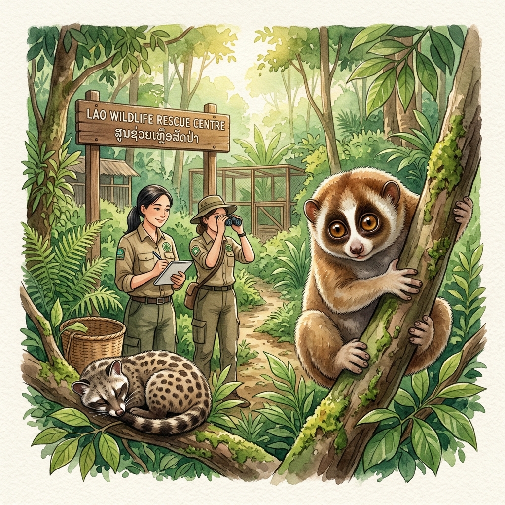 保護当局、不法飼育から保護した絶滅危惧種スローロリス2匹とジャコウネコを保護基金へ引き渡し