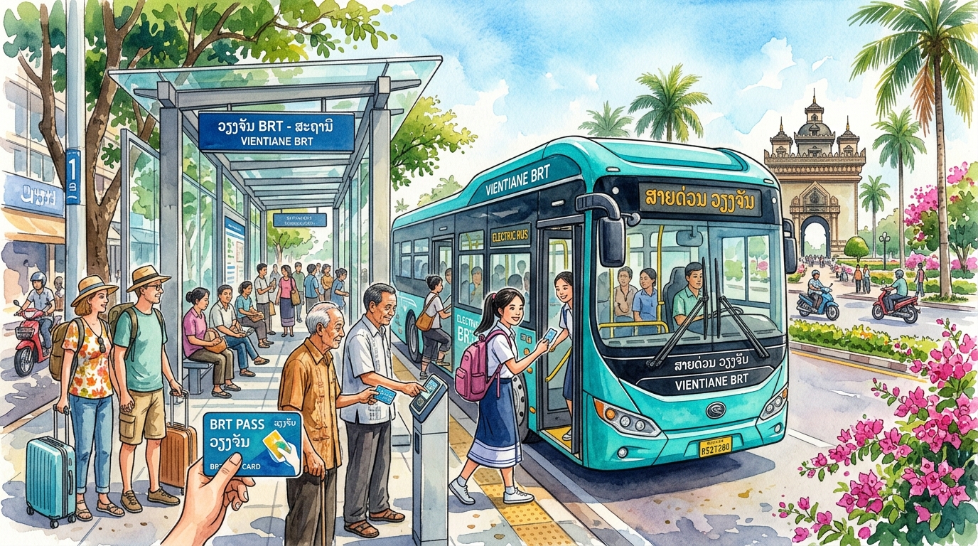 首都ビエンチャンの次世代電動バスシステム(BRT)、市民利用が順調に拡大、都市渋滞緩和とクリーンな公共交通の定着へ