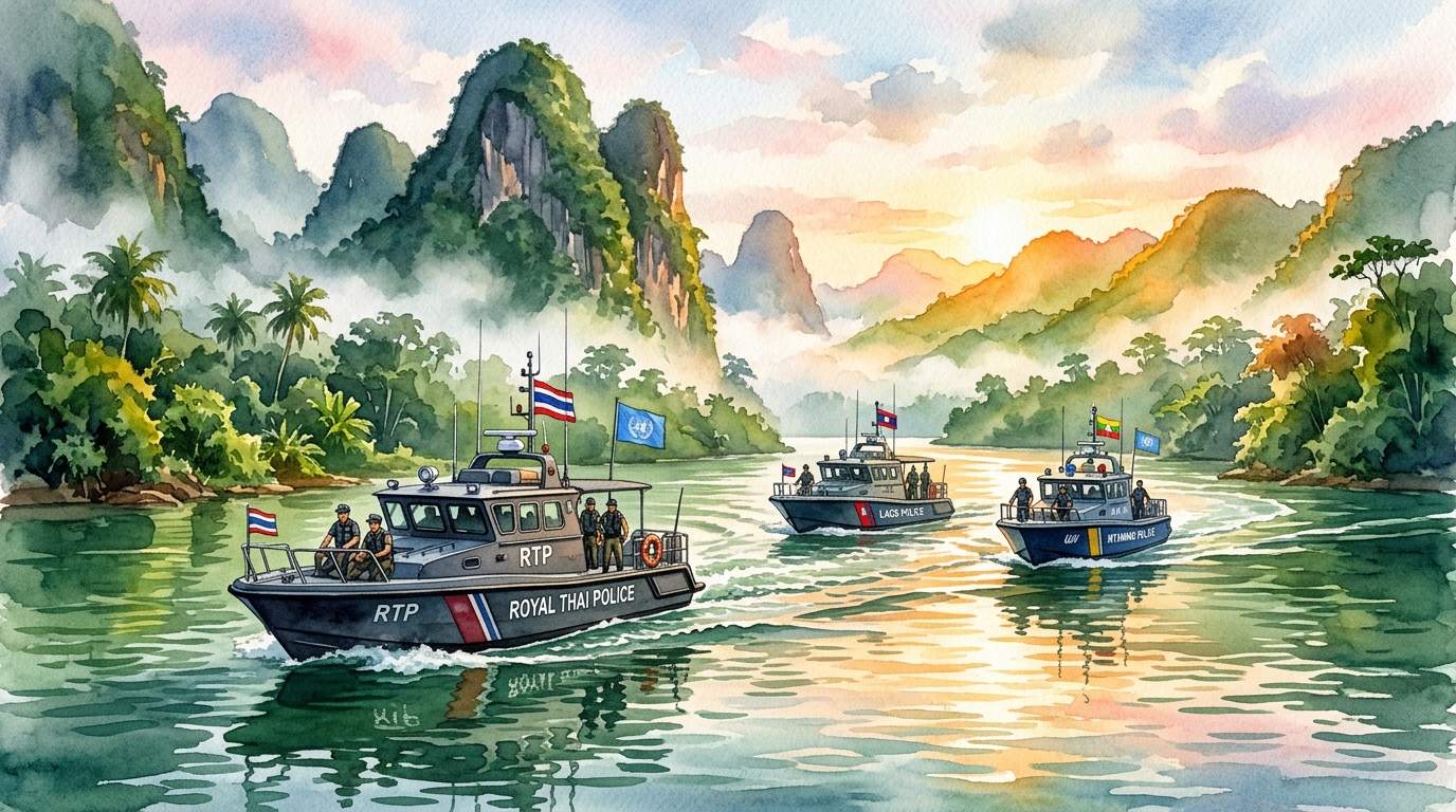 ラオス・中国・ミャンマー・タイの4カ国、メコン川で第170回合同パトロールを開始、越境サイバー詐欺と密輸を共同取締り