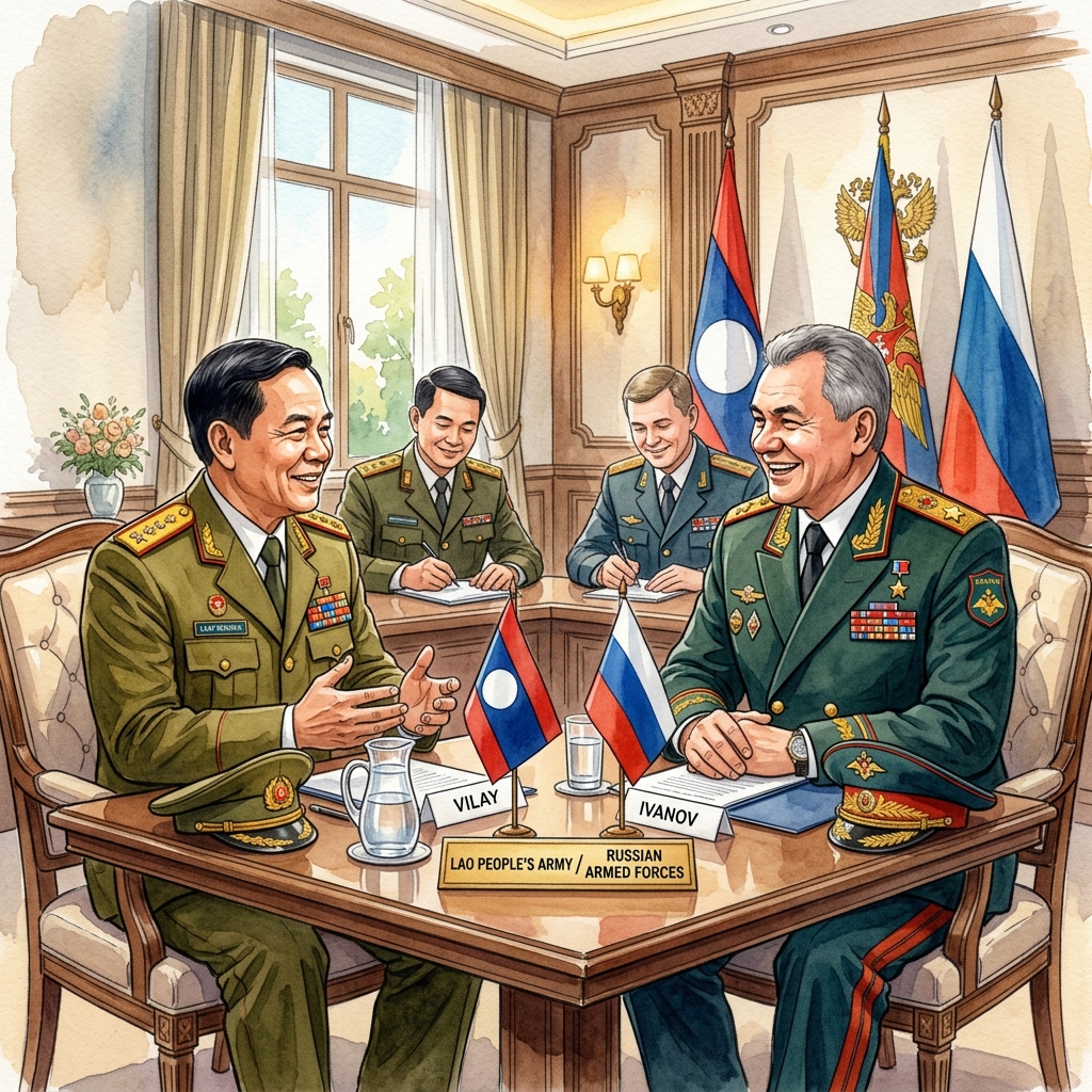 ロシア国防省代表団がラオスを訪問。防衛副大臣と会談、軍事技術協力と人材育成の強化で合意