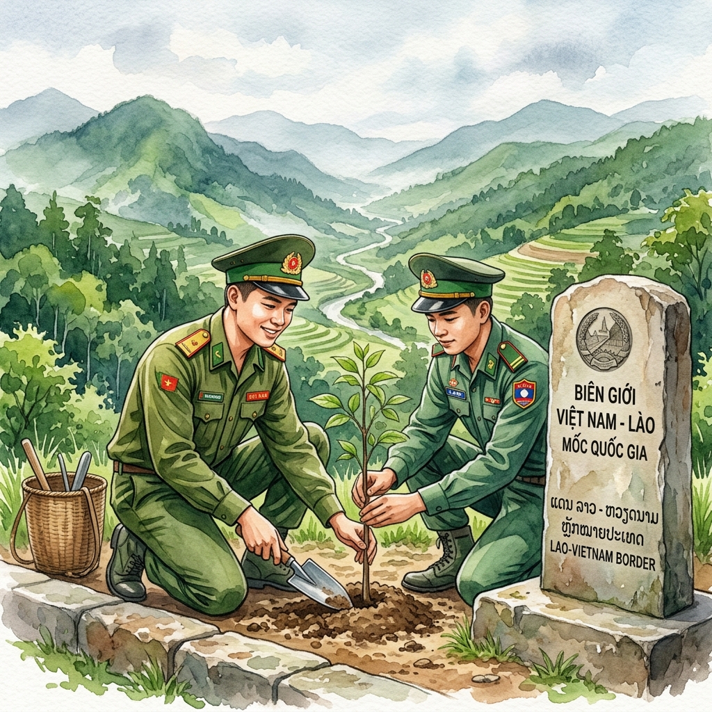 ラオスとベトナムの若手国境警備隊将校、両国国境で第3回友好交流プログラムを開催。共同記念植樹などで絆深める