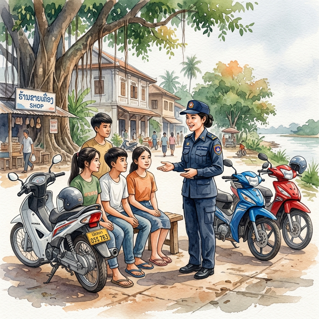 サワンナケート県警察、改造バイクで暴走行為を繰り返した若者グループを補導。マナー向上と安全教育を実施