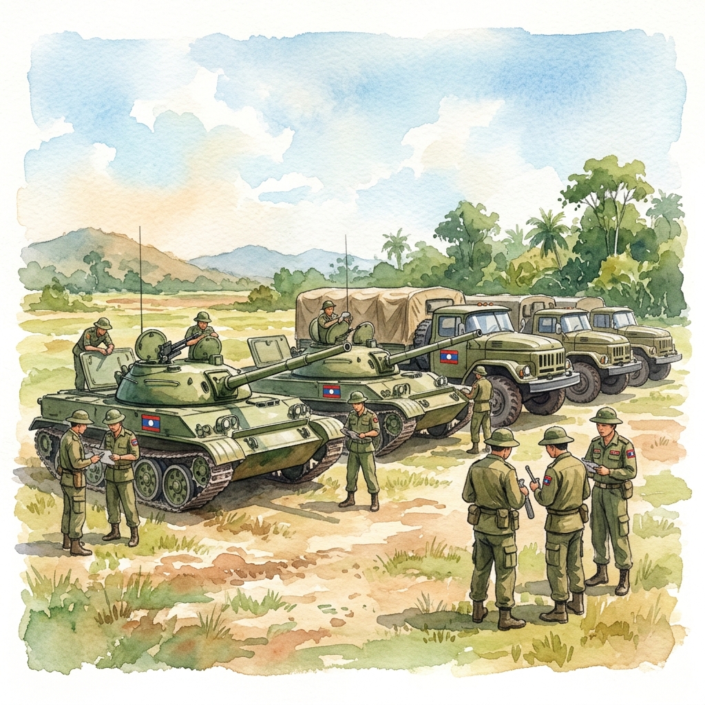 ラオス人民軍第564大隊、部隊の要員・車両・装備の緊急即応体制を点検