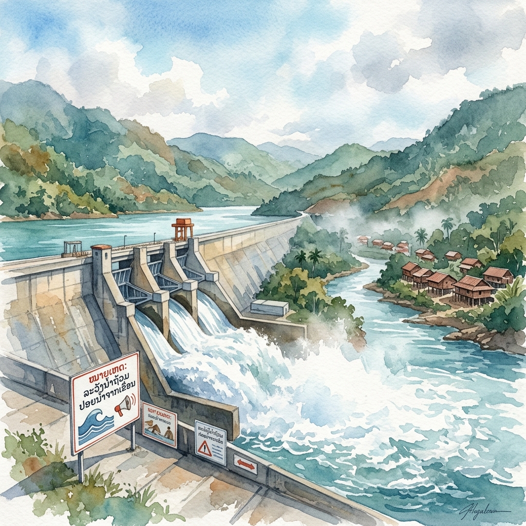 セコン県ホワイラムパン下流ダムが水門を開放、下流集落に緊急避難警戒を発令