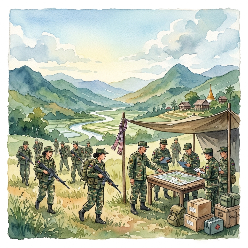 ポンサリー県ブンヌア郡軍司令部、2026年第2四半期の政治・軍事・後方支援実技訓練を開始