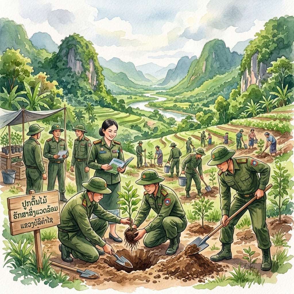 ボリカムサイ県軍司令部、軍事環境保護および防災・緑化推進研修を開講