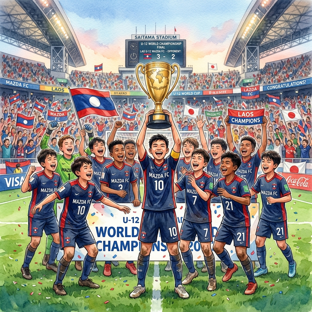 日本遠征中のラオス代表マツダFC U-12がジュニア世界選手権優勝の快挙を達成