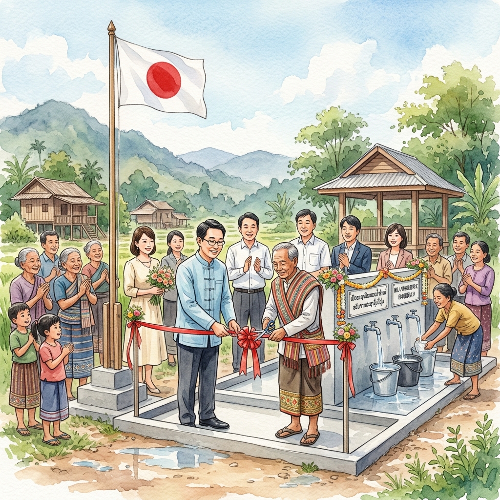 日本政府、草の根無償資金協力によりシエンクワーン県山間部で水道・給水システム整備事業を支援