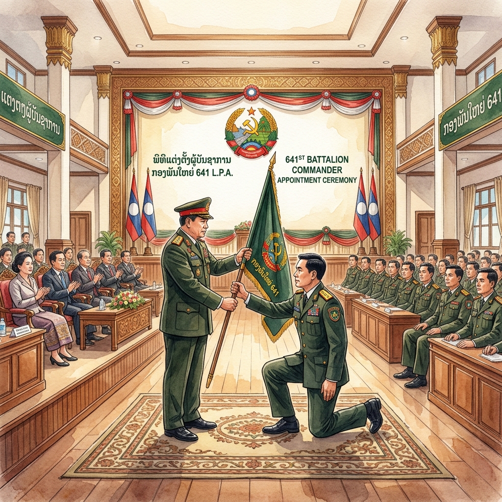 ラオス人民軍第641大隊、新部隊長・幹部人事発令と組織統率力強化の公式任命式を開催