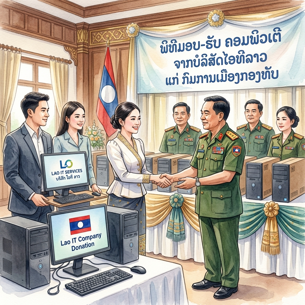 民間IT企業「Mangmee Solution」、ラオス人民軍総政治局へ最新デスクトップPC機器を寄贈
