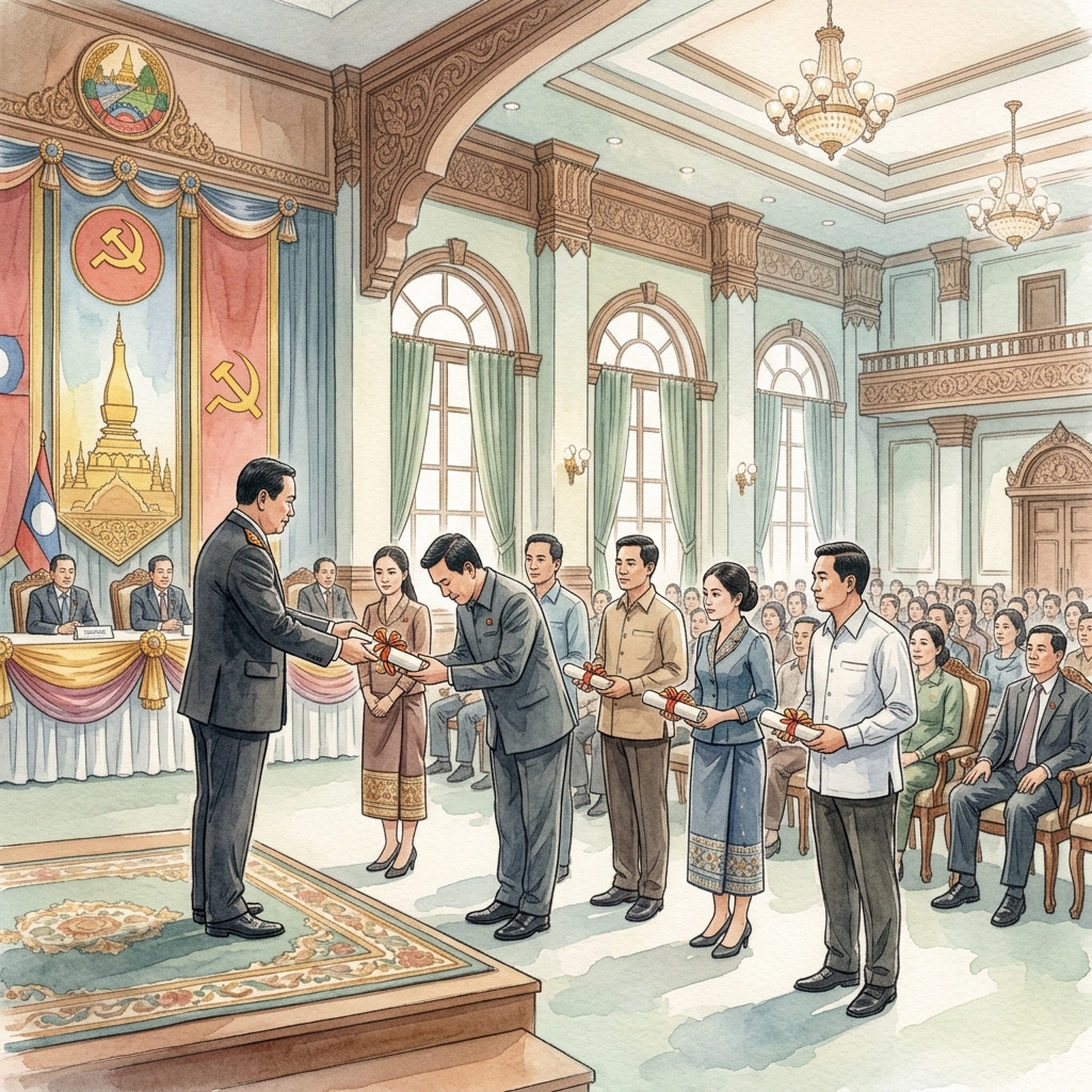 ビエンチャン首都特別市党委員会、新任常務委員および市行政各局・郡幹部の正式任命書授与式を開催