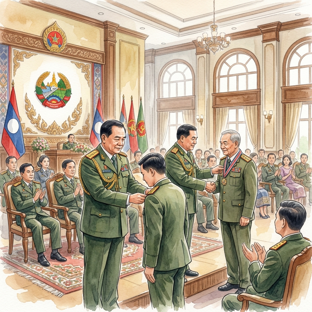 ラオス人民軍第213局、幹部人事発令式典および定年退職将校への栄誉表彰式を盛大に挙行