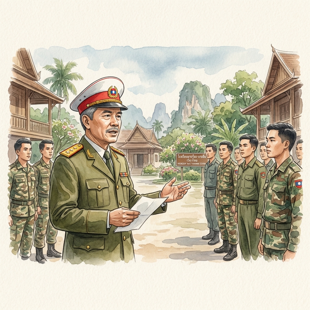 ラオス人民軍総後方局副局長、ビエンサイ第2下士官訓練学校を現地視察し後方支援と軍紀保持を指導