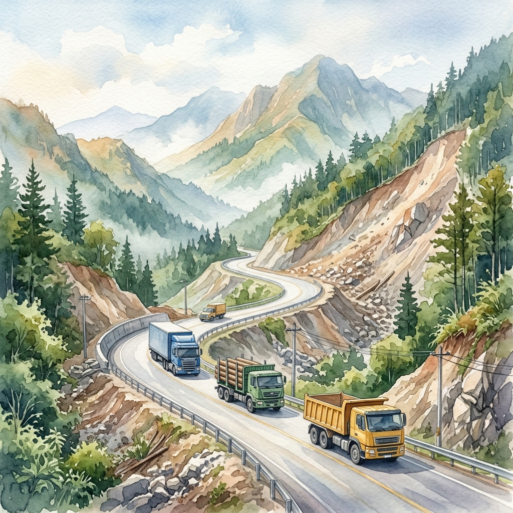 カムムアン県クーンカム郡の山岳道路(プーハイ〜プーファマーン区間)で土砂撤去が完了、大型トラック等の通行が全面再開