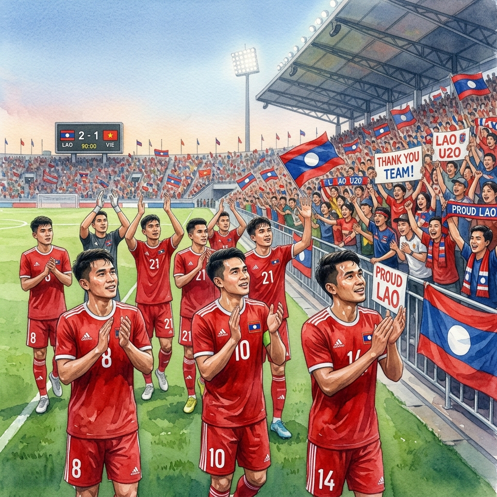 サッカーU20ラオス代表、AFC U20アジアカップ2027予選でマレーシアと激闘も1-2で敗戦、本大会出場ならずも熱戦に温かい声援