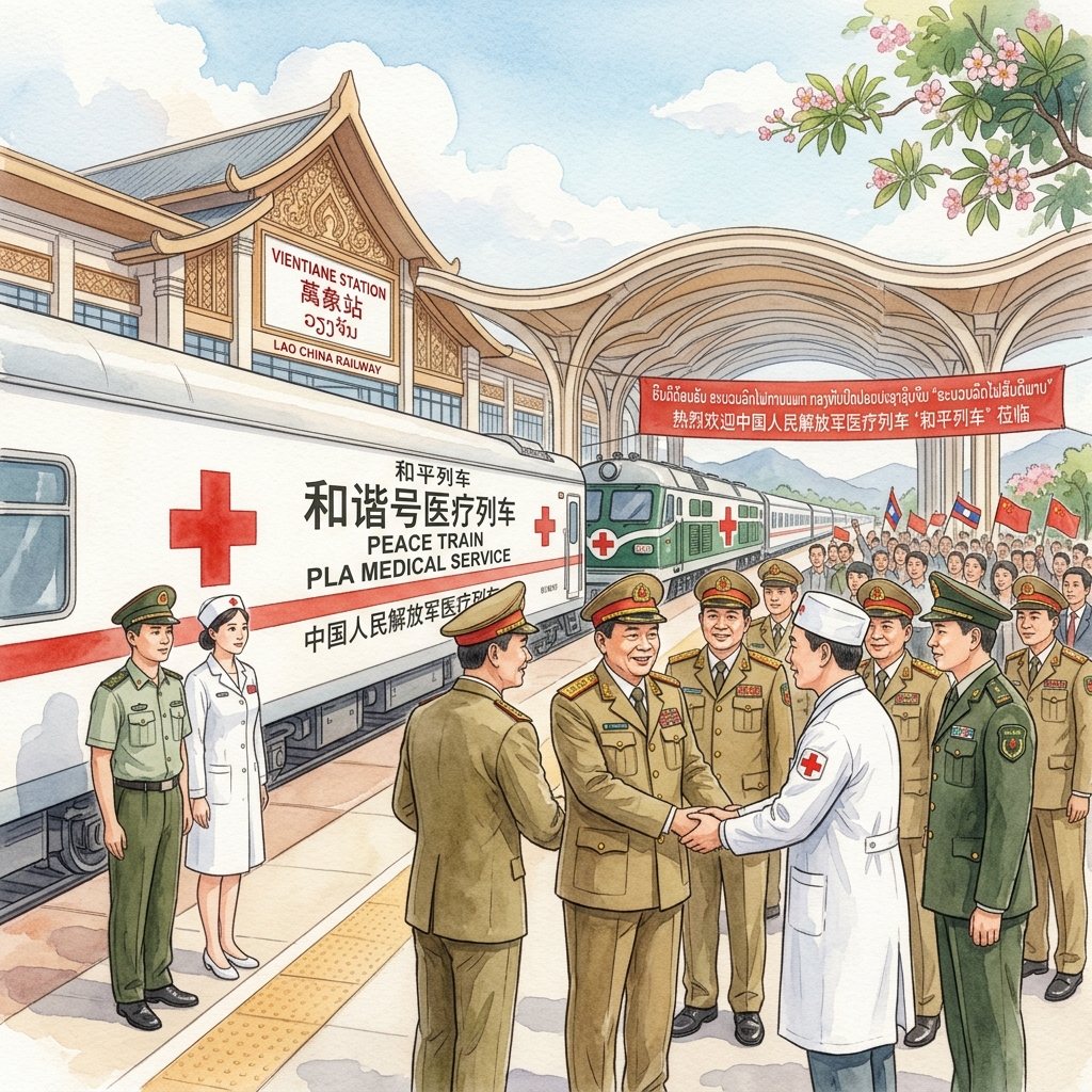 中国人民解放軍の医療列車「Peace Train 2026」専門家チームがビエンチャン到着、中ラ鉄道を活用した大規模人道医療支援を開始